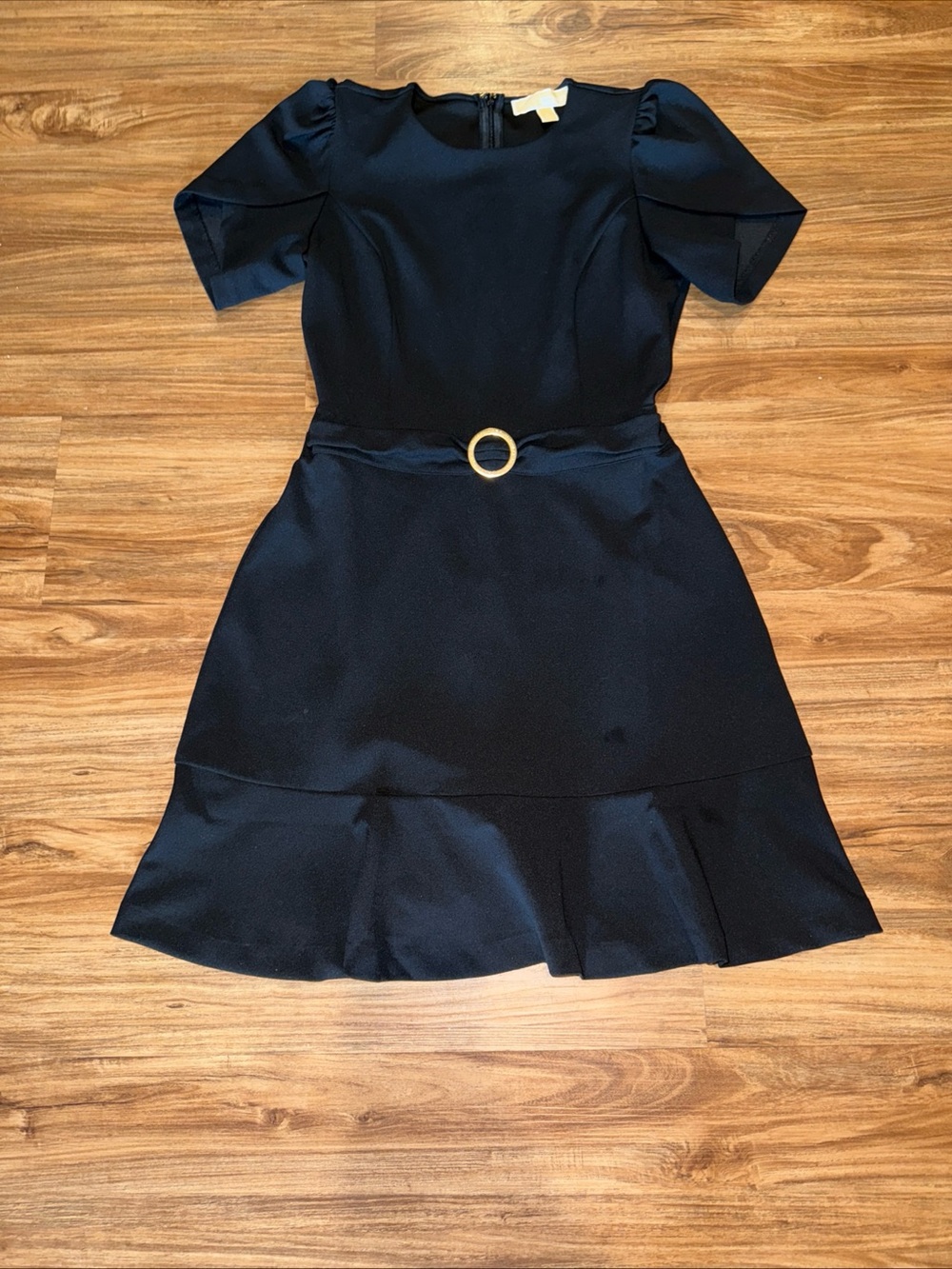 Michael Kors Black Short Sleeve Belted A-Line Dress